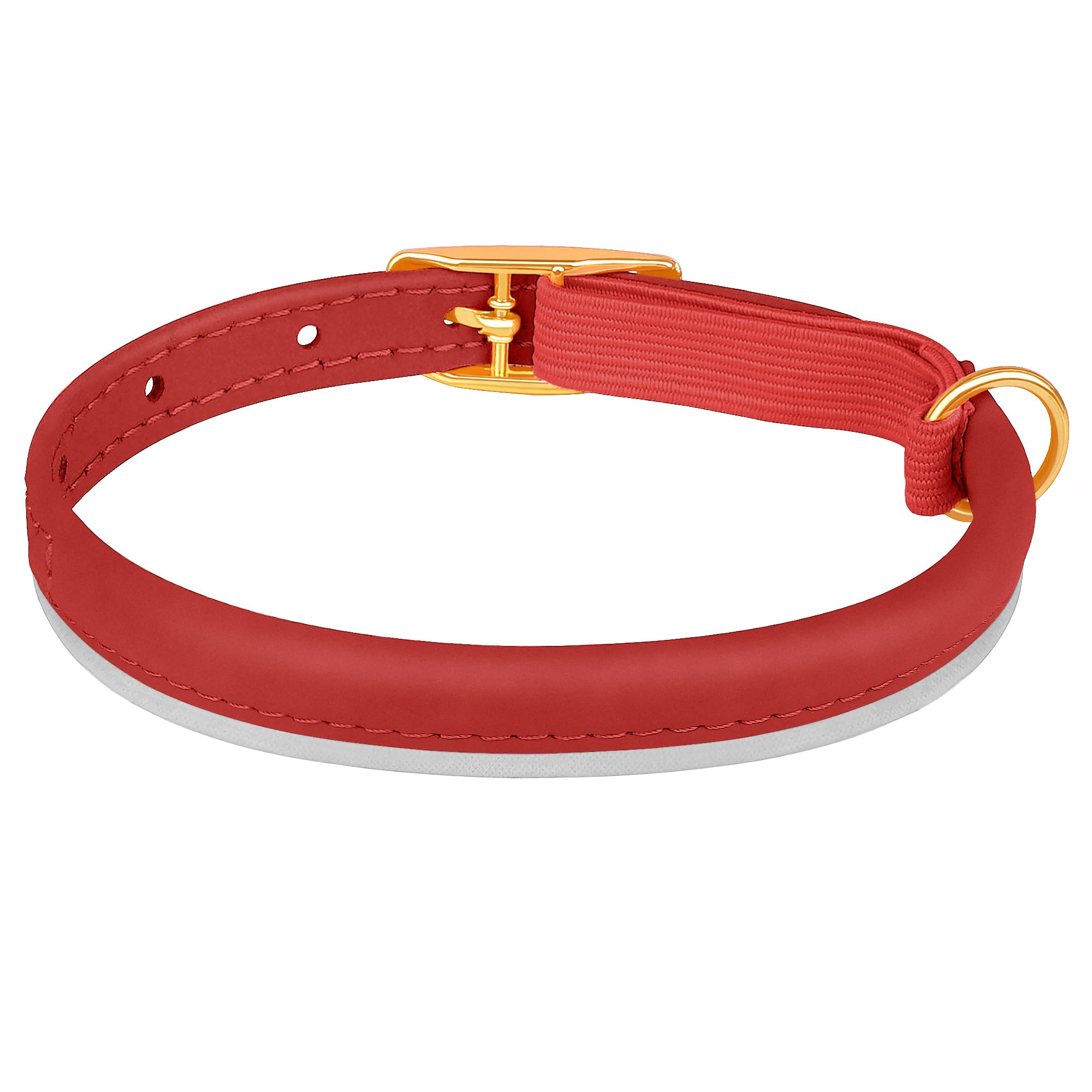 OOPSDOGGY Rolled Leather Cat Collar with Bell, Reflective Kitten Collar with Safety Elastic Strap - Image 2
