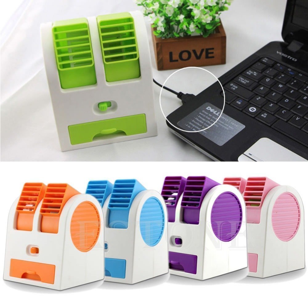 UNIK BRAND™ Mini Fan & Portable Dual Bladeless Small Air Conditioner Water Air Cooler Powered by USB & Battery Use of Car/Home/Office