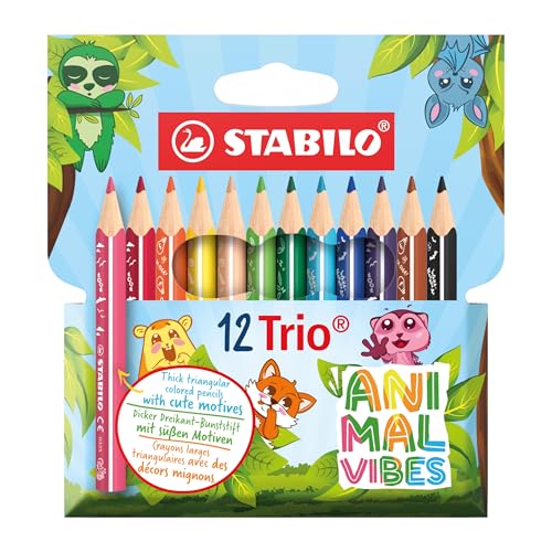 STABILO - Dreikant-Buntstift - Trio dick kurz Animal Vibes - 12er Pack - 12 Farben