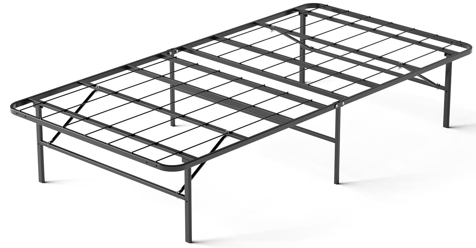 Foldable Heavy Duty Twin Bed Frames, Noise Free Metal Bed Frame with 14" Storage, Easy Tool-Free Assembly, No Box Spring Needed,Black