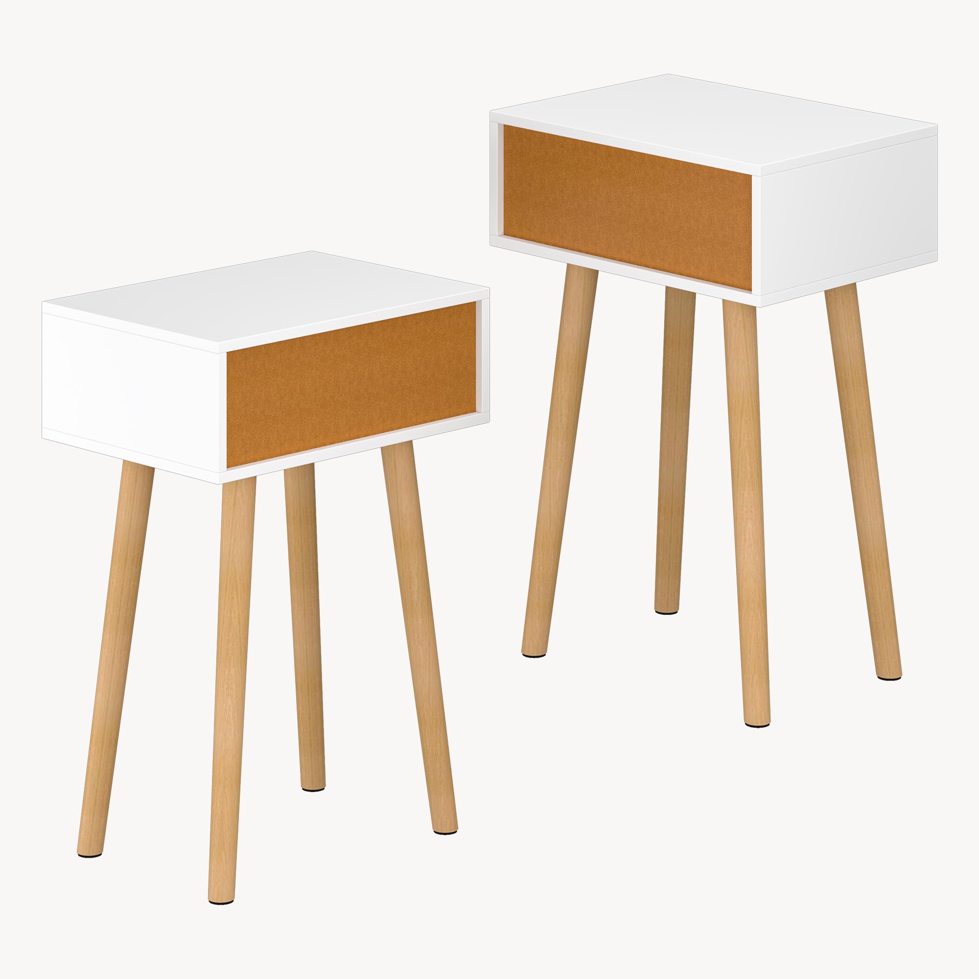 [en.casa] Set di 2 Comodini con Cassetto Tavolini Laterali per Divano Mobiletto da Notte 60 x 40 x 29,5 cm per Camera da Letto Soggiorno Corridoio Ingresso - Bianco/Effetto Rovere