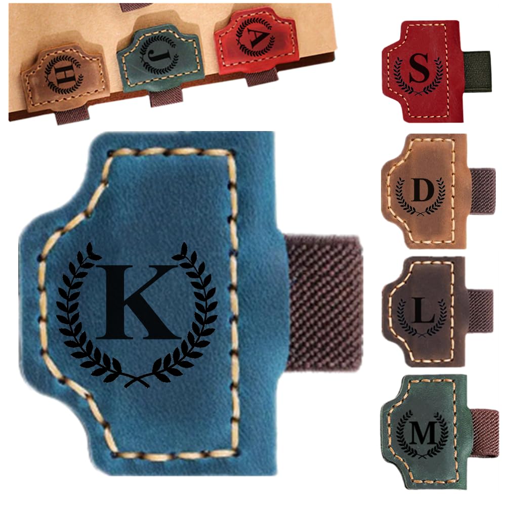 Custom Bookmark with Pen Holder with 26 Letters Personalized Magnetic Leather Book Mark, Customized Name Book Marker Clip with Initial for Men Women, Gifts for Book Lovers, Readers, (Blue, K)
