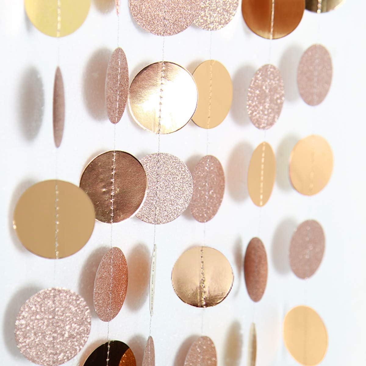 Decor365 Glitter Champagne Gold Decorations Paper Circle Dots Garland Party Streamers Bunting Backdrop Hanging Decor Banner/Wedding/Bachelorette/Bridal Shower/Christmas/New Year/Home/Engagement/ : Home & Kitchen