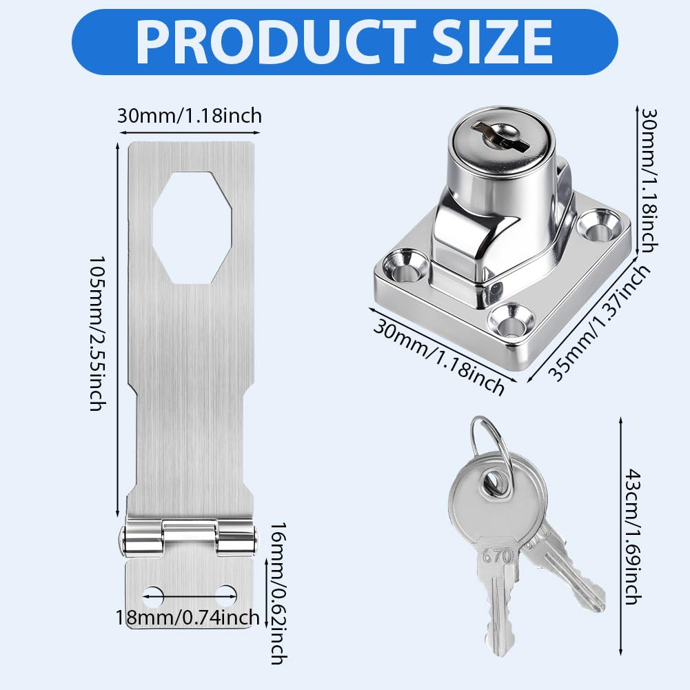 Flintronic Keyed Hasp Lock, 4 Inch Door Lock Hasps with 2 Keys, Safety Door Clasp Twist Knob Keyed Locking hasp - Image 2