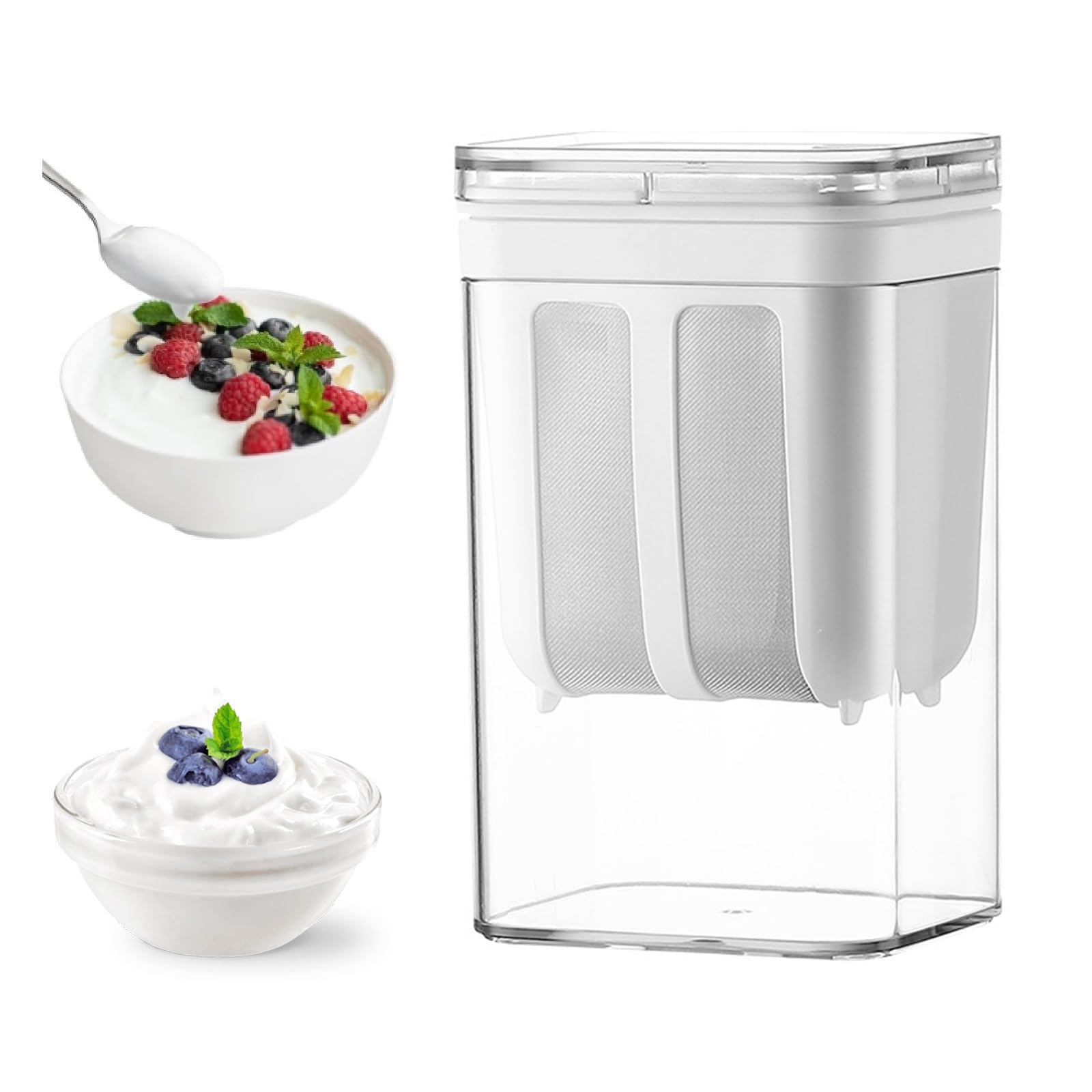 Estrattore di yogurt greco da 1100 ml con filtro a rete in acciaio inox e coperchio per yogurt, yogurt, yogurt, yogurt, yogurt, per filtrare succo, latte e formaggio, lavabile