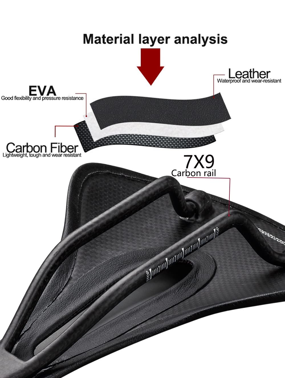 Selle de vélo en Fibre de Carbone, Selle de Route antidérapante ultralégère et Respirante/Selle de VTT Selle de vélo de Course en Fibre de Carbone