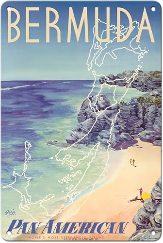 Bermuda - via Pan American World Airways - Póster vintage de viaje de aerolínea por Loweree c.1953 - Cartel de metal vintage de 8 x 12 pulgadas