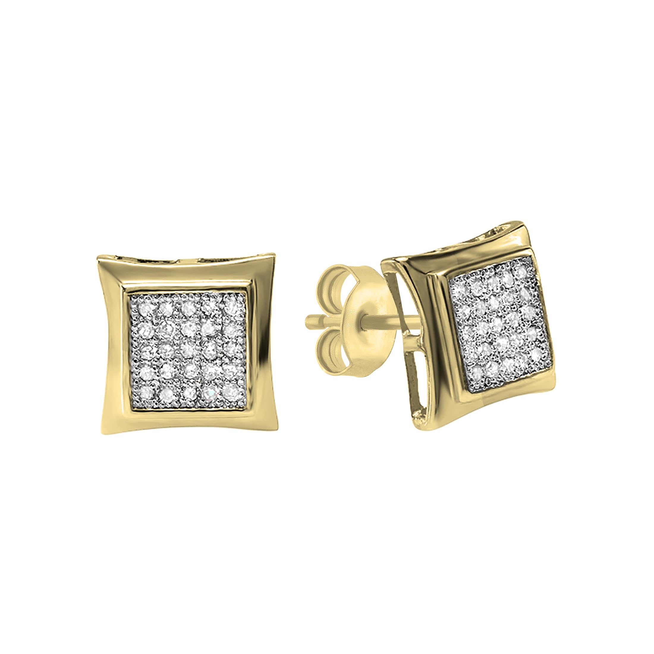 0.15 Carat (ctw) 18K Yellow Gold Plated Sterling Silver White Diamond Mens Hip Hop Stud Earrings