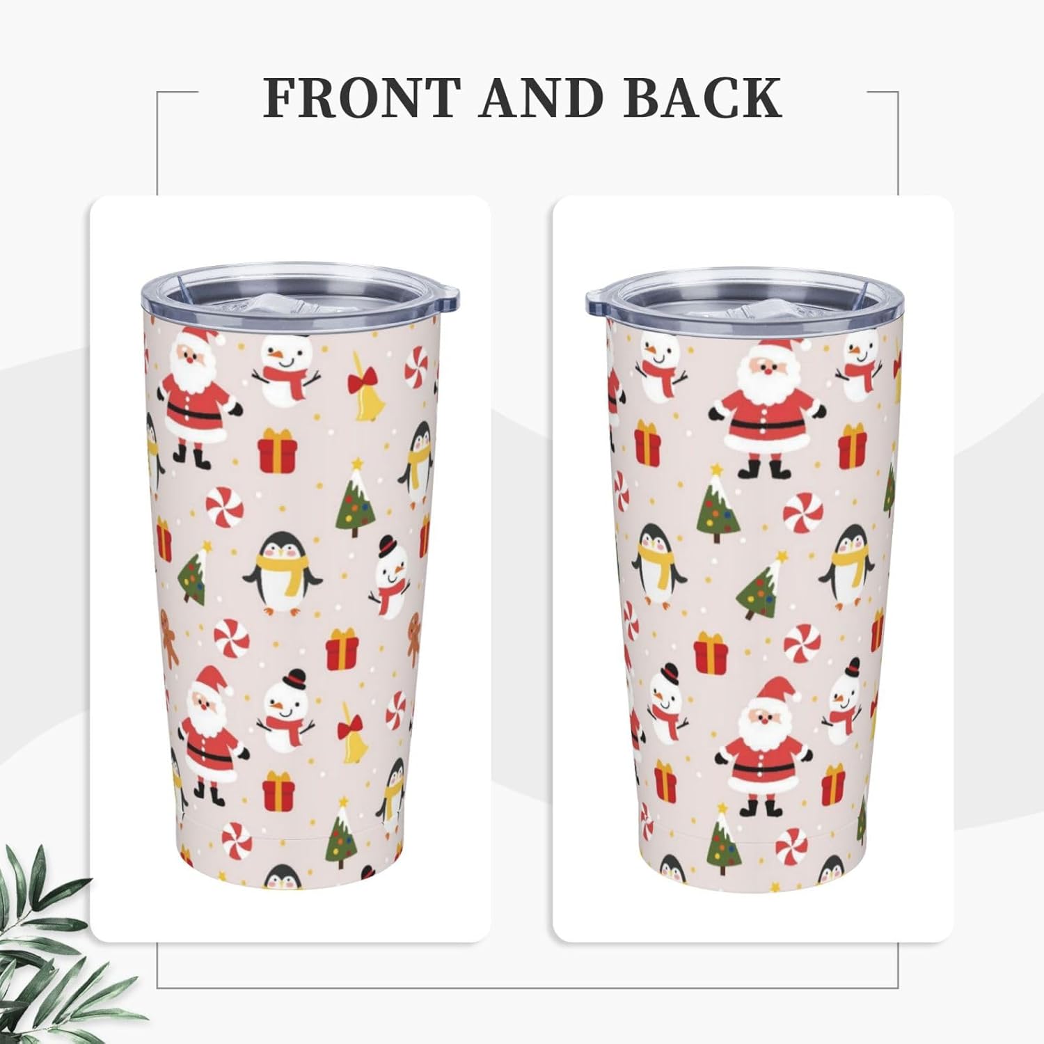 Father Christmas 20oz Tumbler Stainless Steel with Lid and Straw, Snowman Penguin Insulated Travel Mug for Hot Cold Drinks, Christmas Print Cup, Coffee Cup for Women Men Teens - Image 3