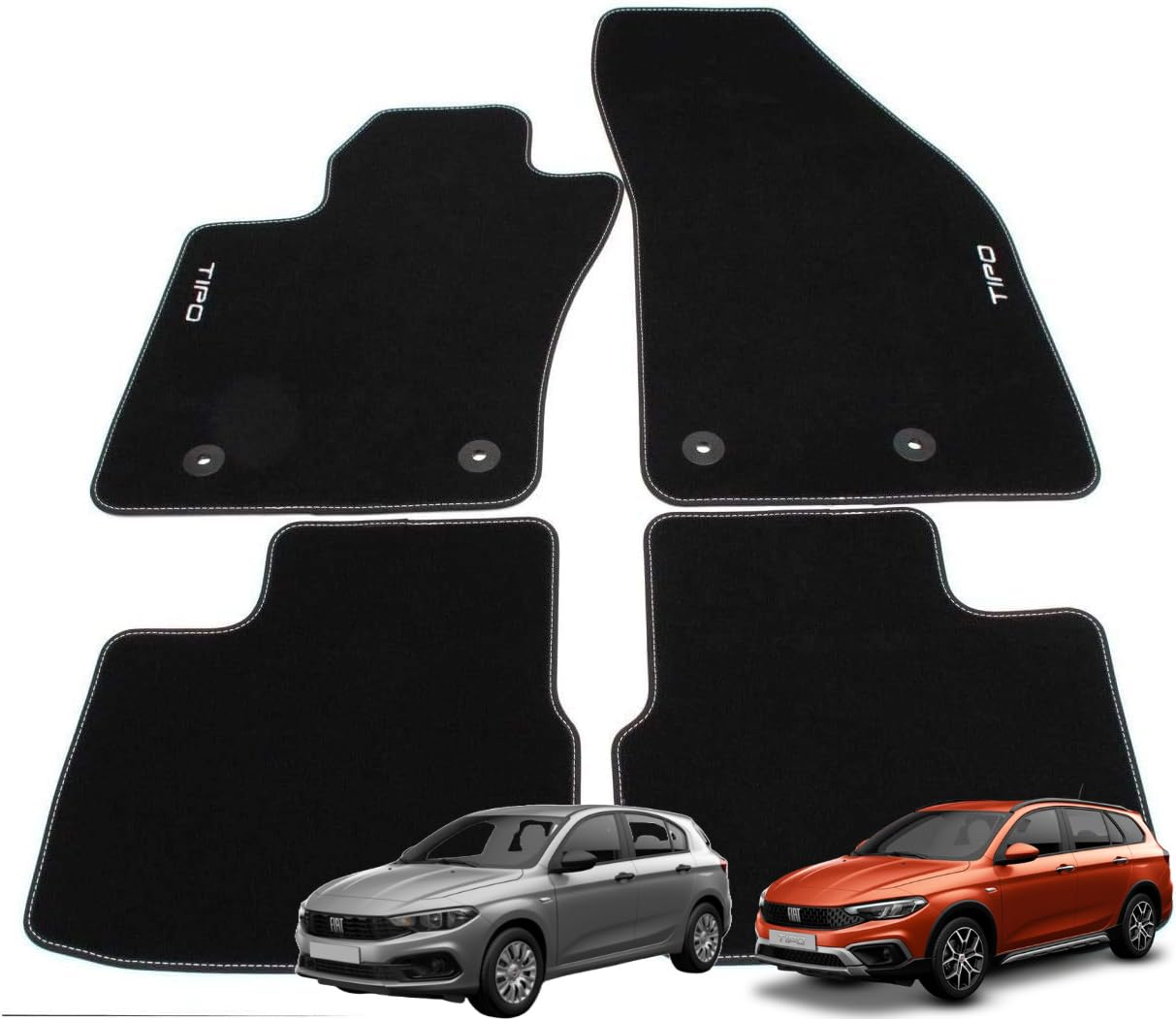 Tappetini Per Fiat Tipo 5 Porte e SW, Con Logo Ricamato 2 Pin Di Sicurezza, Alta Qualità, Made In Italy