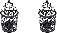 Pastlla 2-Pack Black Metal Hanging Birdcage Tealight Holders - Vintage Lantern Candle Holders for Weddings, Parties & Home Decor