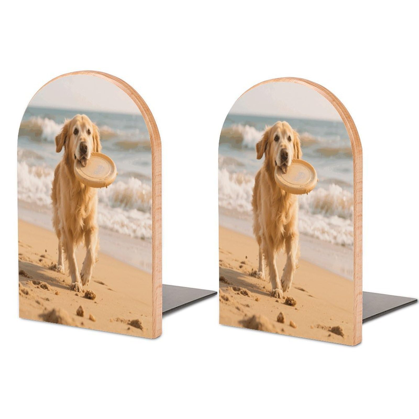 Golden Retriever Dog Bookend Modern Non-Skid Bookends Heavy Duty Wooden Book Stopper Support for Heavy Books Book Organizer for Home Office Supplies