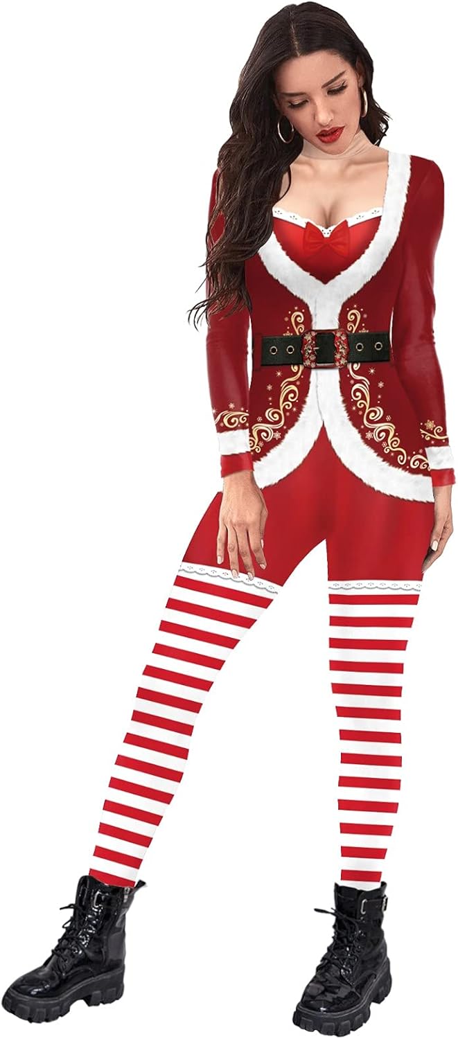 Yajun レディース3dクリスマスコスプレジャンプスーツ大人のお祭り衣装プラスサイズ長袖ノベルティ面白いクリスマスワンピースボディスーツ赤 発売モデル Yajun レディース3dクリスマスコスプレジャンプスーツ大人のお祭り衣装プラスサイズ長袖ノベルティ面白いクリスマスワンピースボディスーツ赤 発売モデル