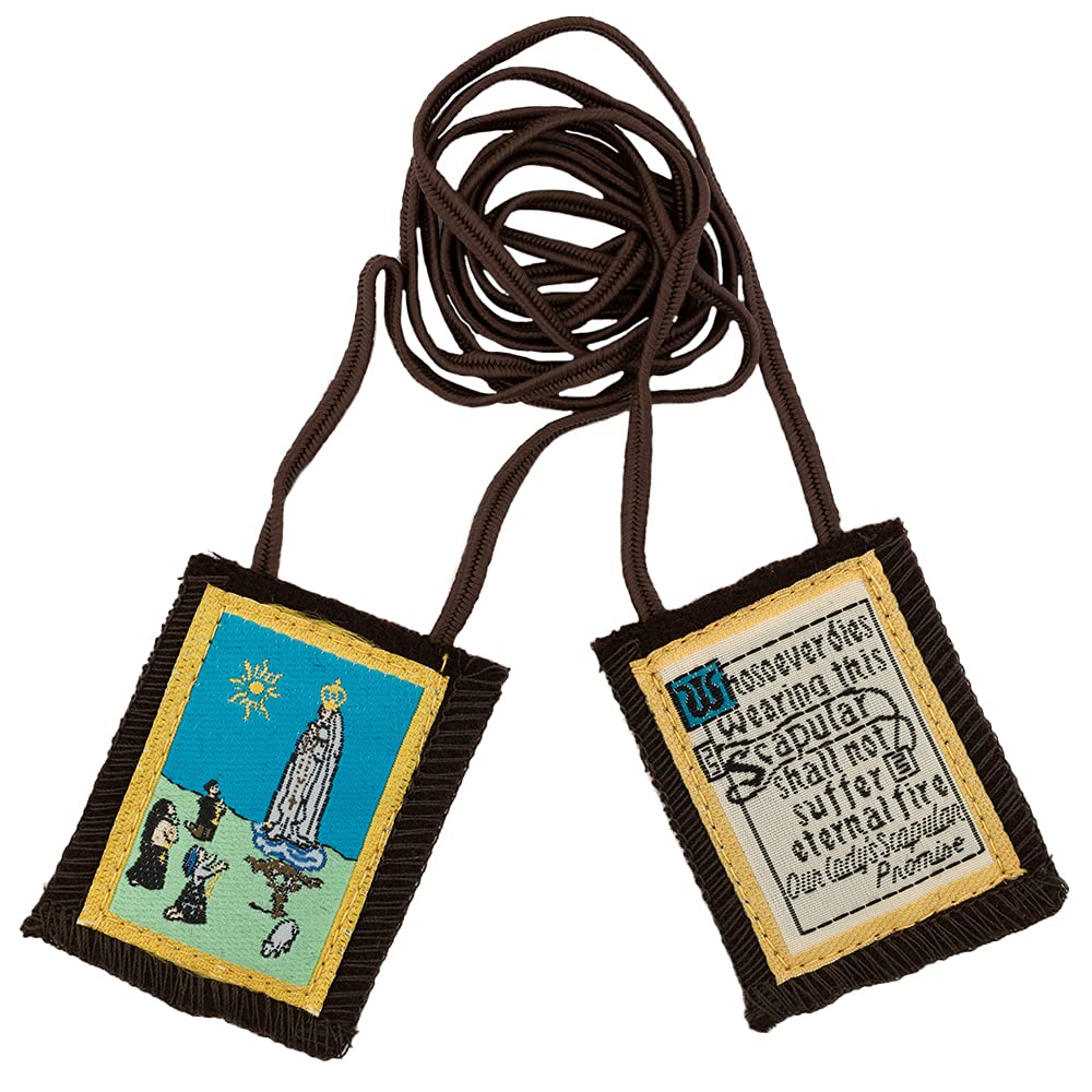 Authentic Catholic Scapular - 100% Wool (Our Lady of Fatima w/Brown Cord)