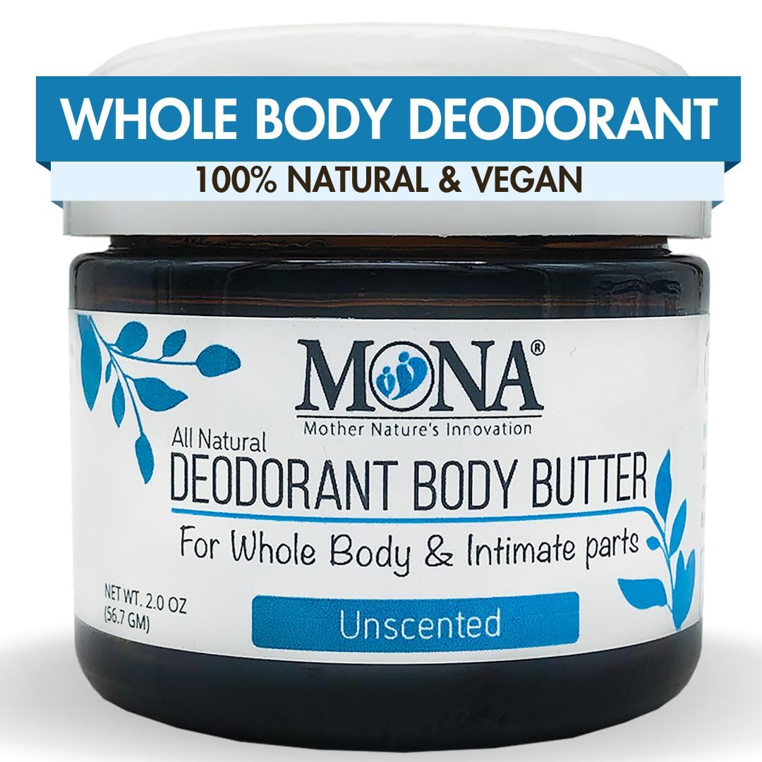 MONAUNSCENTED All Natural Deodorant for Whole Body & Intimate Parts | Hypoallergenic & Safe for Women & Men with Sensitive skin | No Aluminum, Baking Soda or Synthetic Fragrance | Unscented, 2.0 Oz