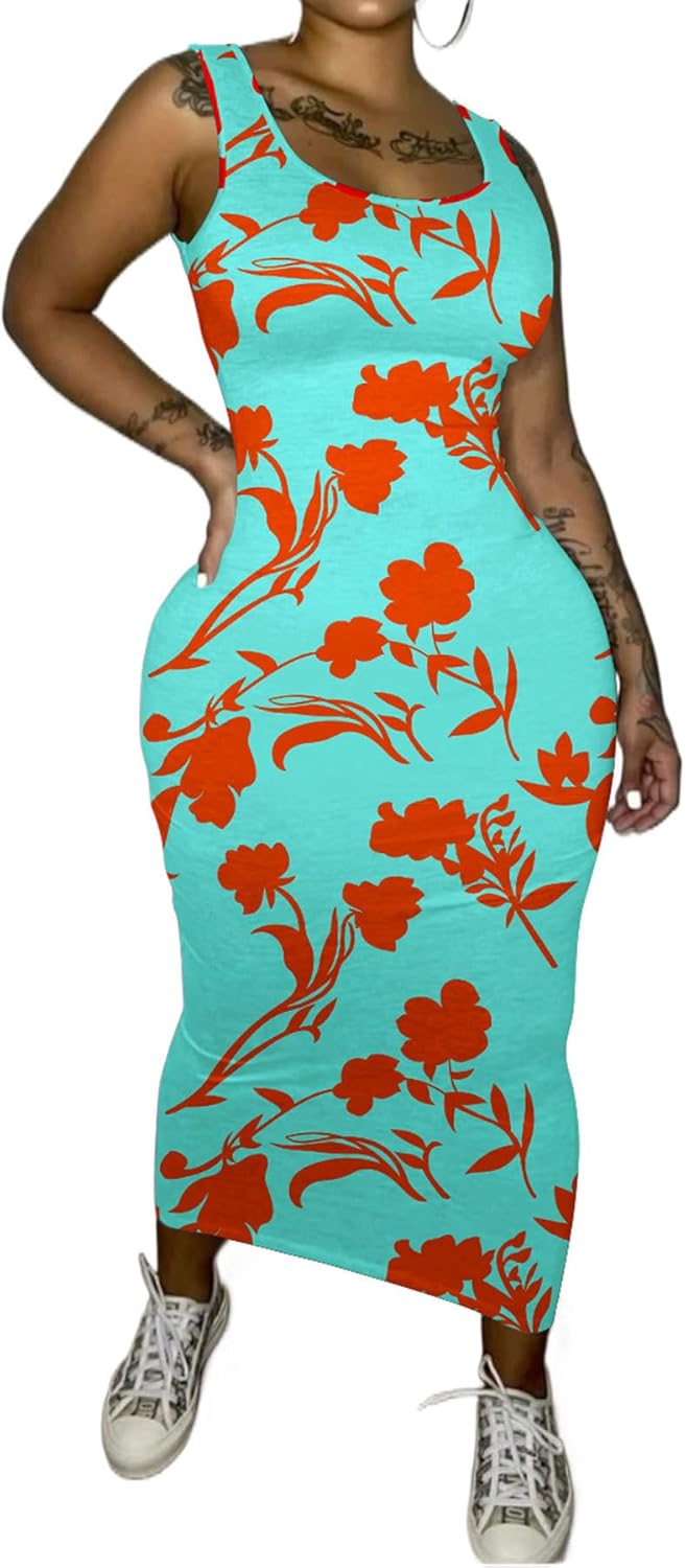 PINSV Women's Sexy Bodycon Tank Dress Basic Sleeveless Long Maxi Dresses Party Club Beach Sundresses - Image 3