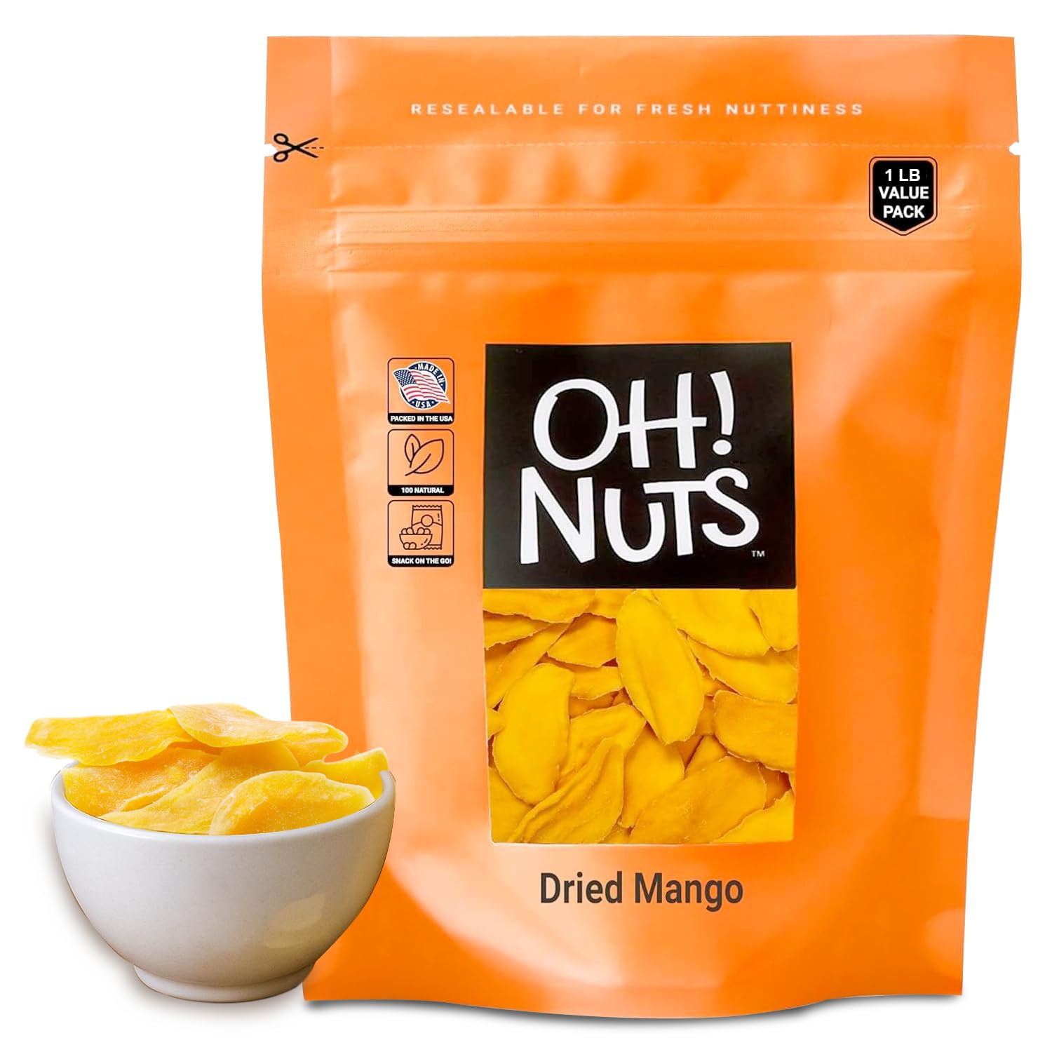 Oh! Nuts Dried Mango - Dehydrated Mango Slices - Dried Mango Fruit - 1 lb - Packed in New York Zip-Seal Bag for Exceptional Freshness