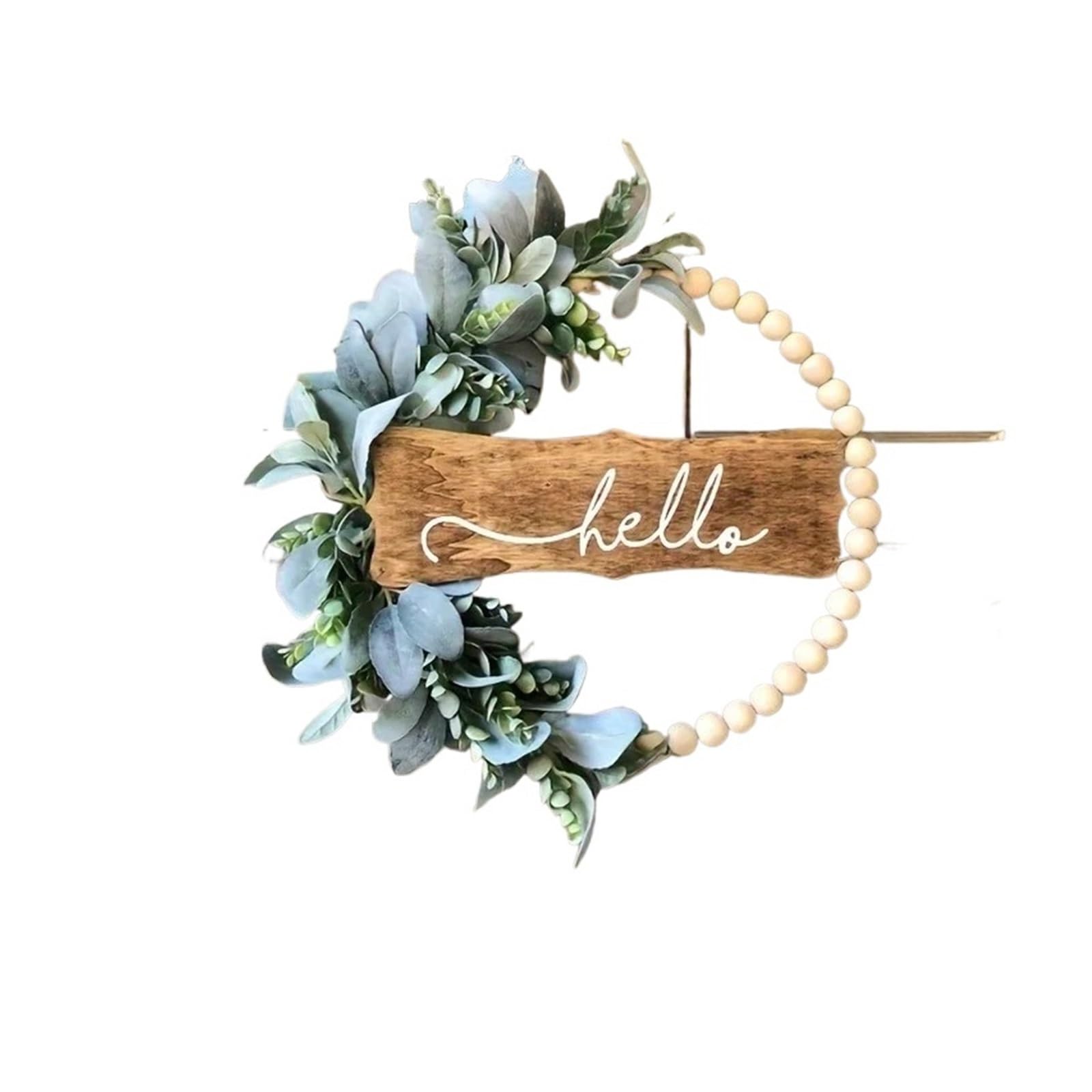 Front Door Wreath Welcome Sign Welcome Door Wreath - Eucalyptus Leaves And White Welcome Message, Graduation Home Decoration, Easy Hanging Door Decoration(Wihte)