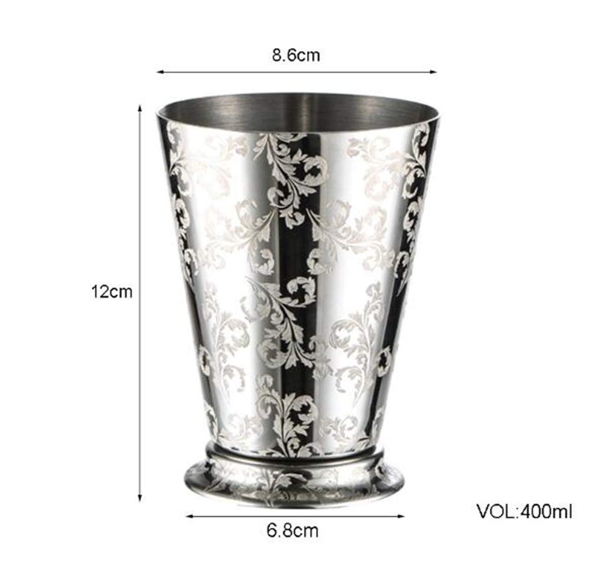 Julep Cup Edelstahl 400 ml – Vintage Silber Minze Julep Cocktail Becher mit Blumendruck Cocktail Tasse Metall Cup (S)