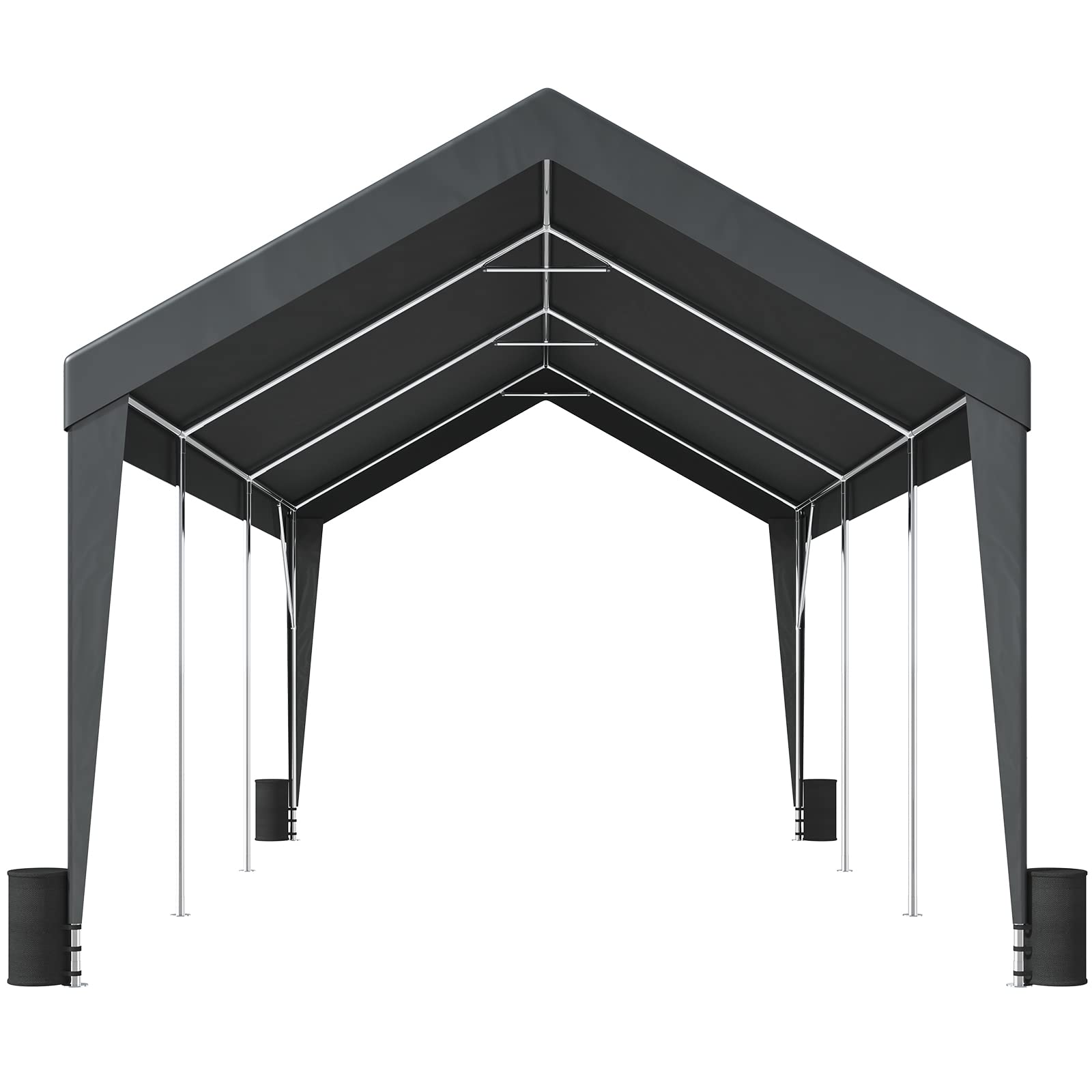 VEVOR Toldo para Cochera 3x6 m Refugio para Garaje Exterior con 8 Postes Reforzados y 4 Bolsas con Peso, Resistente a los Rayos UV, Impermeable, Refugio Instantáneo para, Jardín, Barco, Gris Oscuro