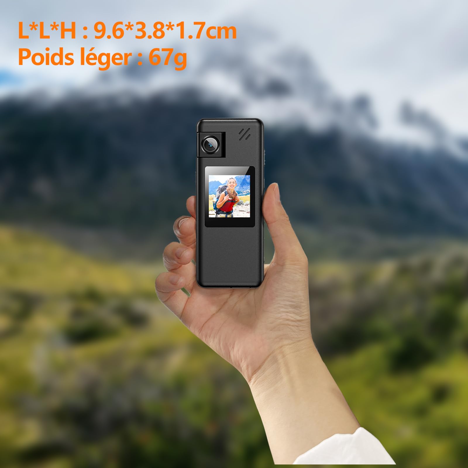 A32 128GB Caméra de Corps, Caméra Corporelle Portable avec Objectif Rotatif 180° et Détection de Mouvement, Caméscope 1080P avec Enregistrement Audio et Vidéo pour Outdoor Sports Police Livrais