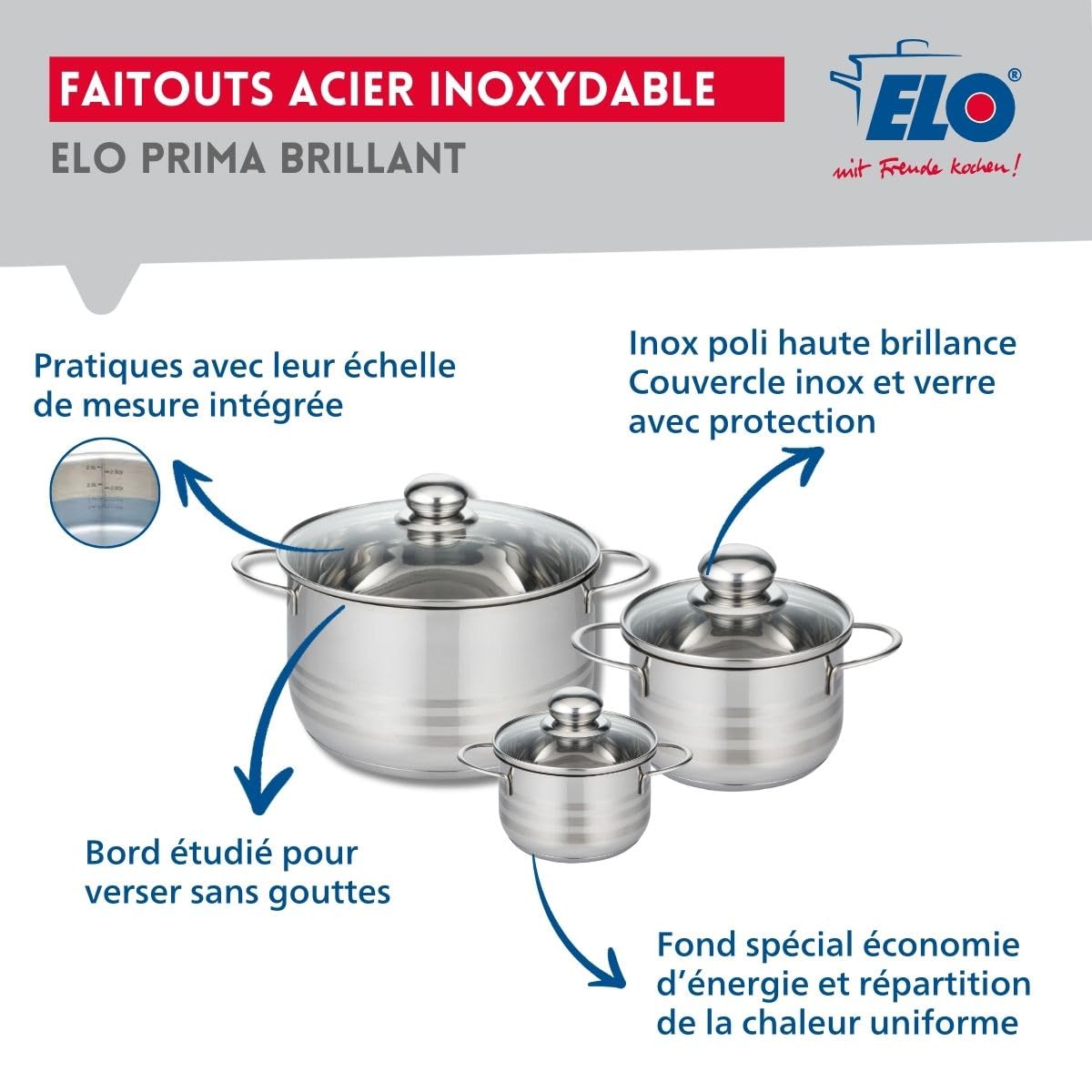 Elo Batterie cuisine poêle 32 cm et 3 faitouts 12/16/24 cm