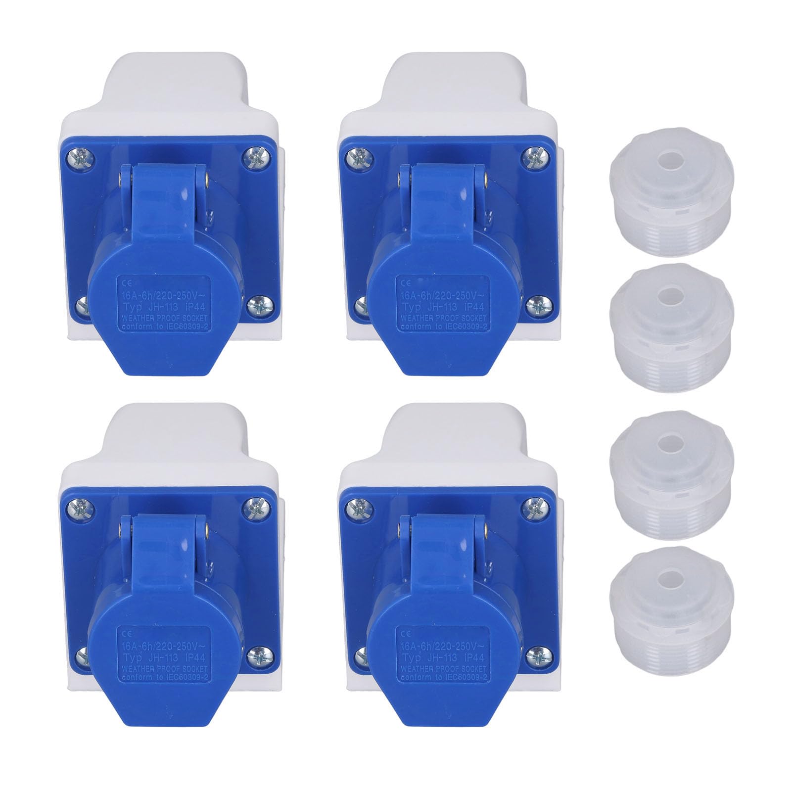 4 Sets Industrial Plug Socket Set 3 Pin Power Connector Mounting Outlet IP44 Waterproof Plug Connector Wall Socket 220‑250V 16A