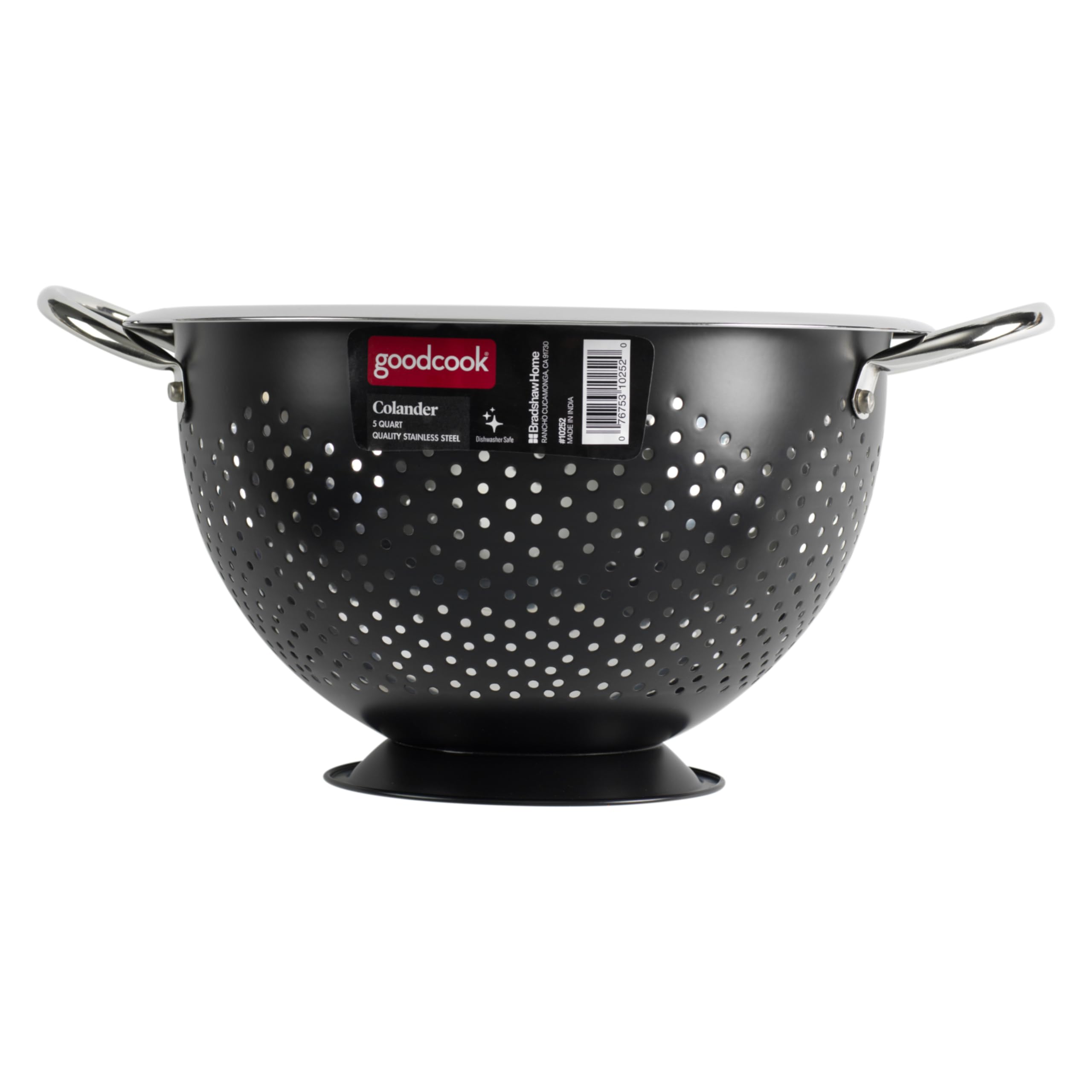 GoodCook Scolapasta gourmet, capacità 5 qt, in acciaio inox, con manici e piedistallo rialzato, nero intenso