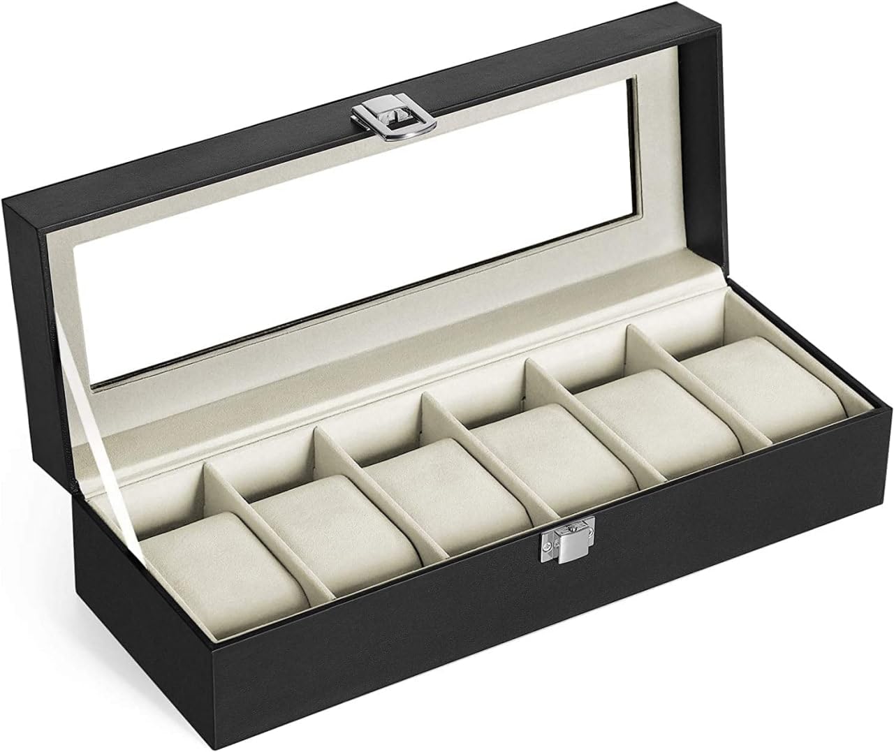SNEHERI Jewelry Boxes Slot Jewelry Watch Box Display Storage Box Leather Square Jewelry Watch Display Box Leather Watches Organizer Case with Glass Top,Large,Black (6 Slot) (B0CV48HDM4) Amazon Price History, Amazon Price Tracker