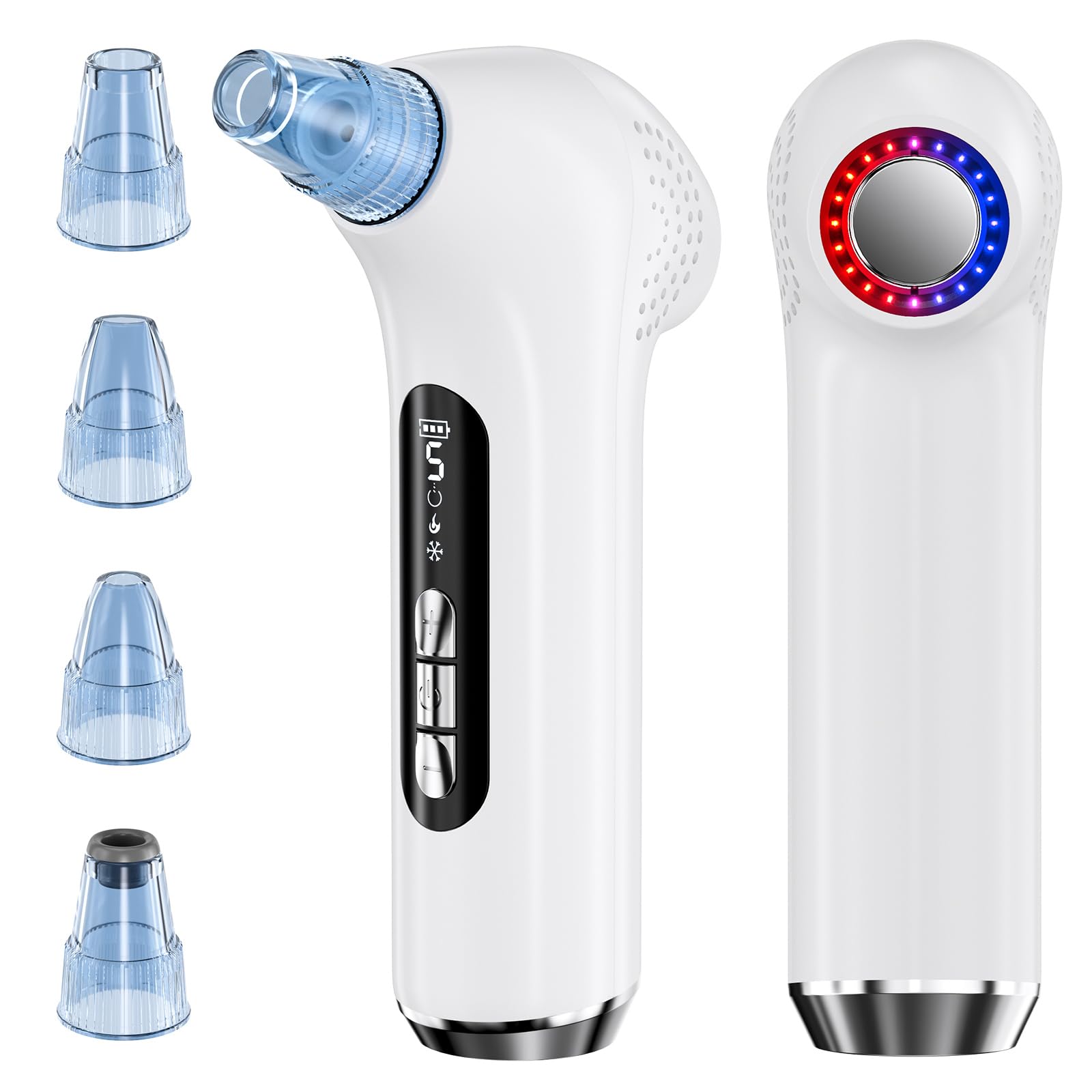 Aspirapunti neri, caldo/freddo | 5 testine, 3 modalità (caldo/freddo/ioni), LED, 900mAh, portatile, ogni tipo pelle