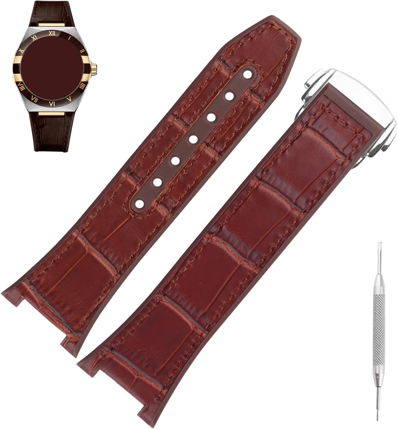 Leather 24mm*14mm Watch Bands Compatible Fit for Omega Constellation Automatic Dial Leather Replacement Strap Wirstband for Men and Women Bracelet Watch accessories
