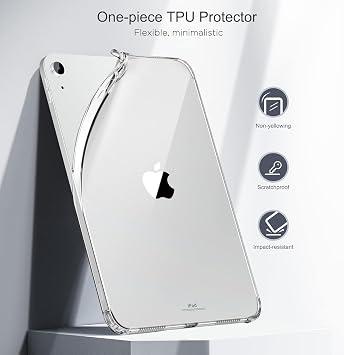 Apple iPad 11th Generation (11 inch) / 10th Generation (10.9 inch) Compatible Clear Silicone Tablet Case - Shock Absorbing Anti Shock Corner Protective Cover