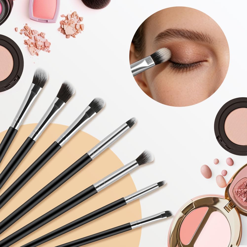 LOPHE Brochas de Maquillaje Profesional, Set 14+3 Piezas Brocha Maquillaje, Pinceles Sintéticos para Cara y Ojos, Cerdas Suaves, Kit Brochas con 2 Soplos de Polvo y Bolsa de Viaje (Negro Plata)