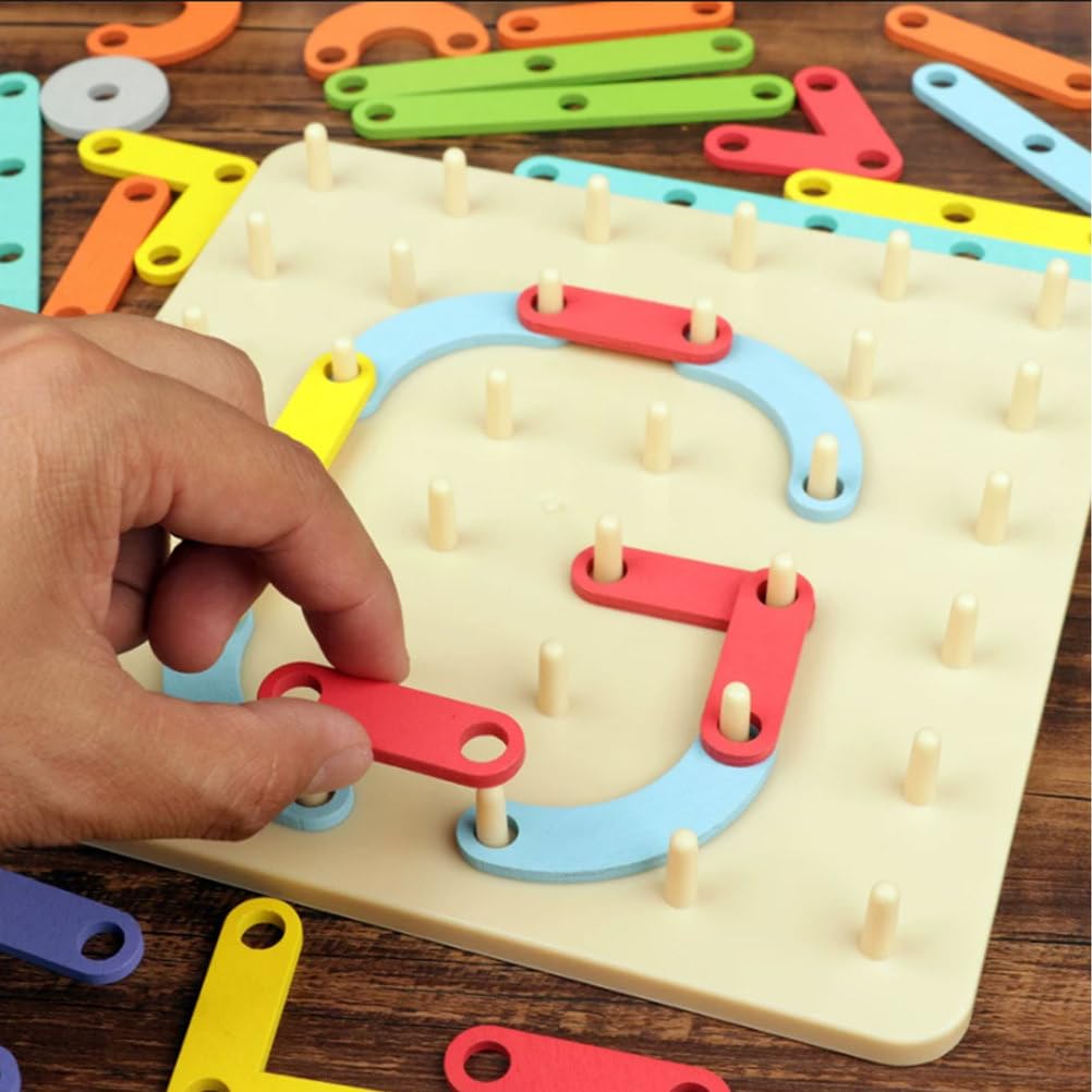 Giocattolo Puzzle Costruzione Lettere e Numeri su Tavoletta Legno Montessori