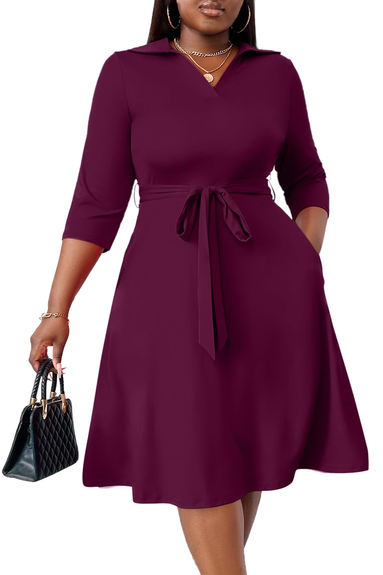 FANDEE Plus Size Midi Dress for Women Casual - Fit and Flare Summer Dresses