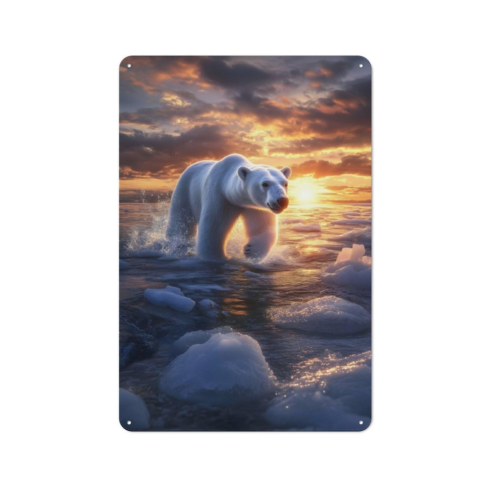 Junmoney Polar Bear Sunset Vintage Tin Wall Plaque 30X20cm For Workshop Wall, A Decorative Christmas Gift For Makers And Diy Enthusiasts