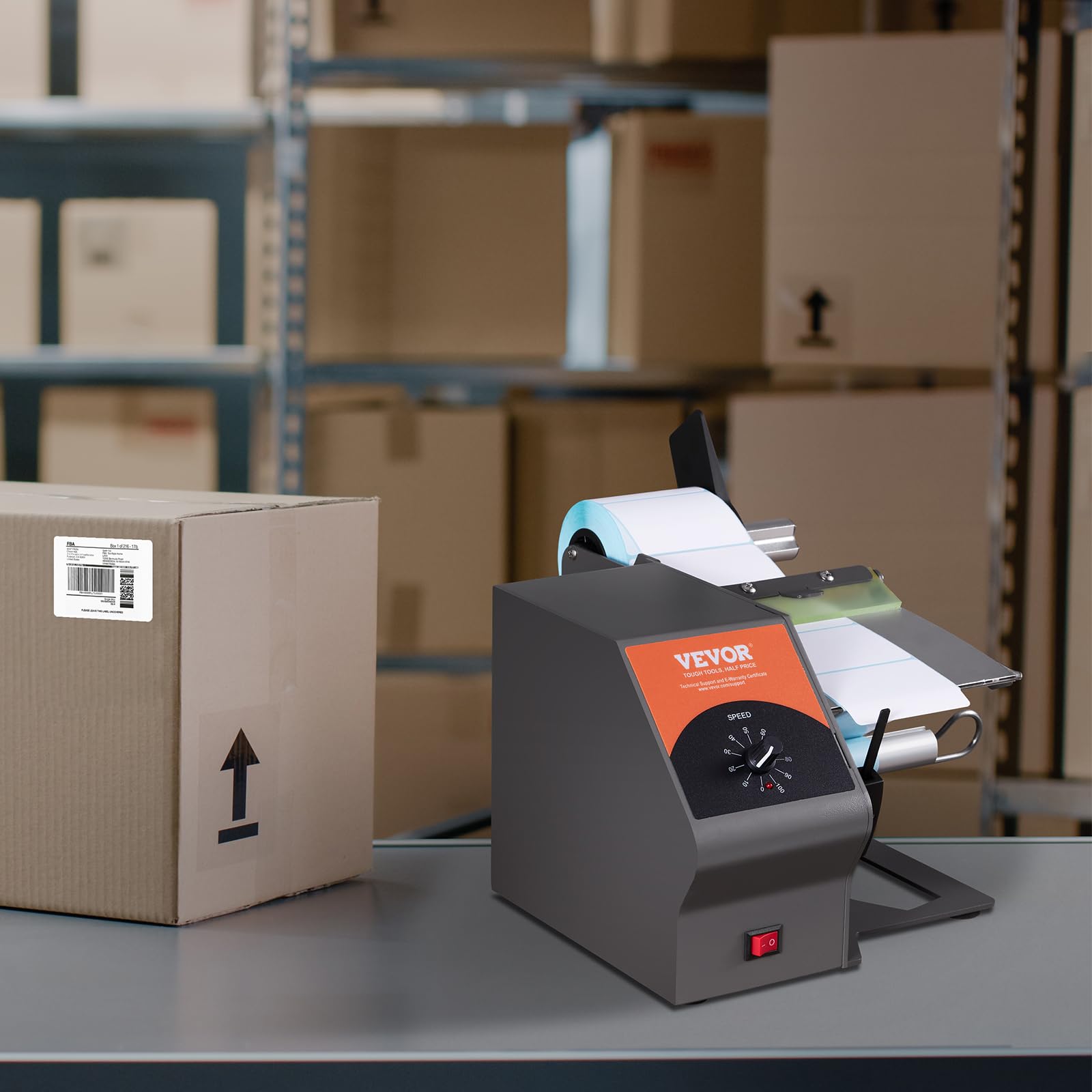 VEVOR Etichettatrice Semiautomatica, 20-50 Pezzi/min, Applicatore di Etichette, Etichettatrice Velocità Regolabile Larghezza Etichetta tra 5-115mm per Etichette Trasparente da Magazzino Supermercato