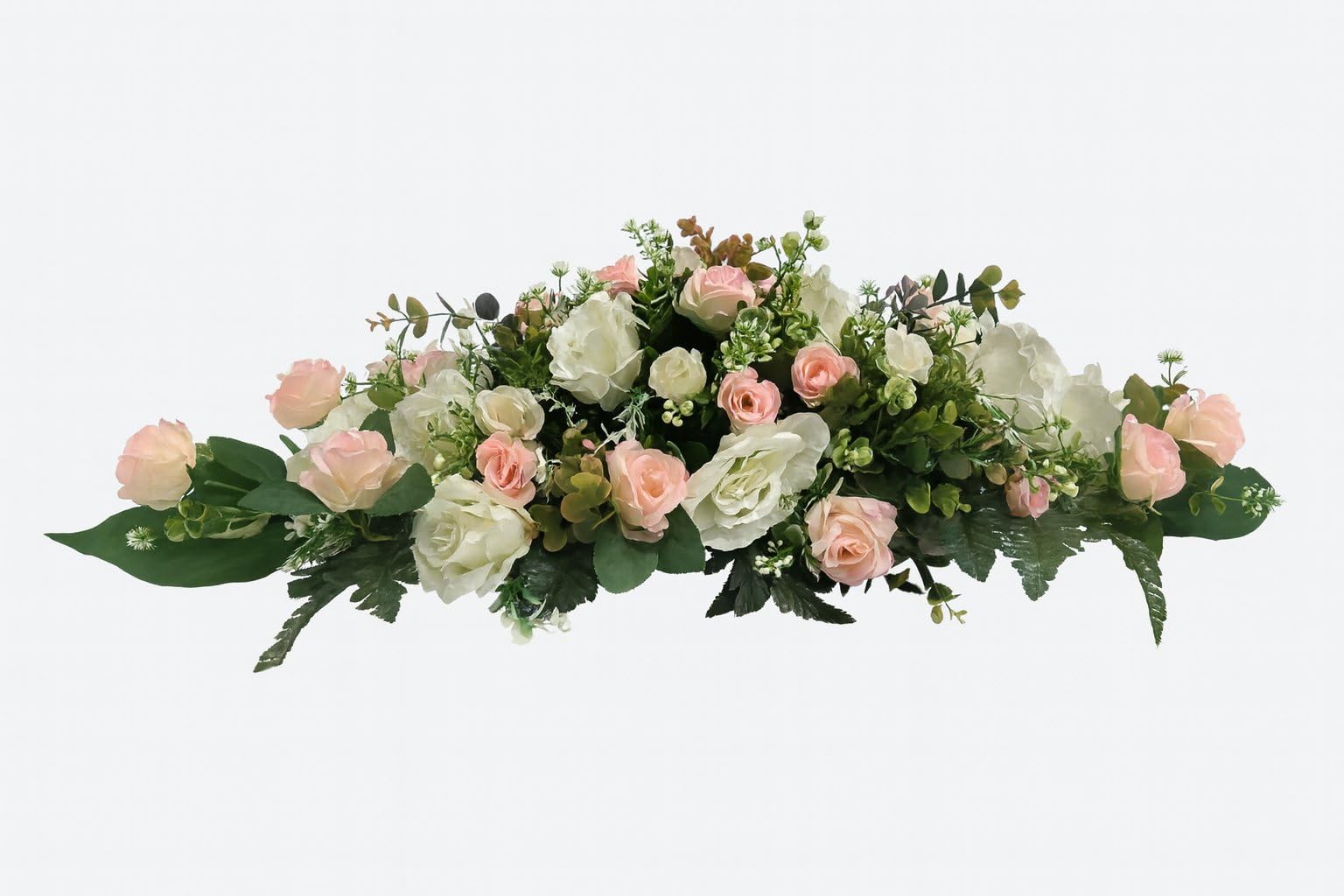 Cojin de Flores Artificiales Centro Flores diseño Barco Blanco y Rosa para Bodas Iglesias y cementerios 20x100x50 cm