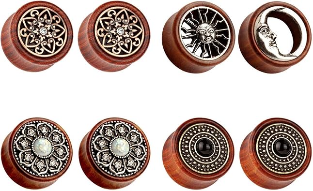 8PCS Sun Moon Organic Wood Saddle Ear Plugs Tunnels Stretching Punk Piercings Expanders Set