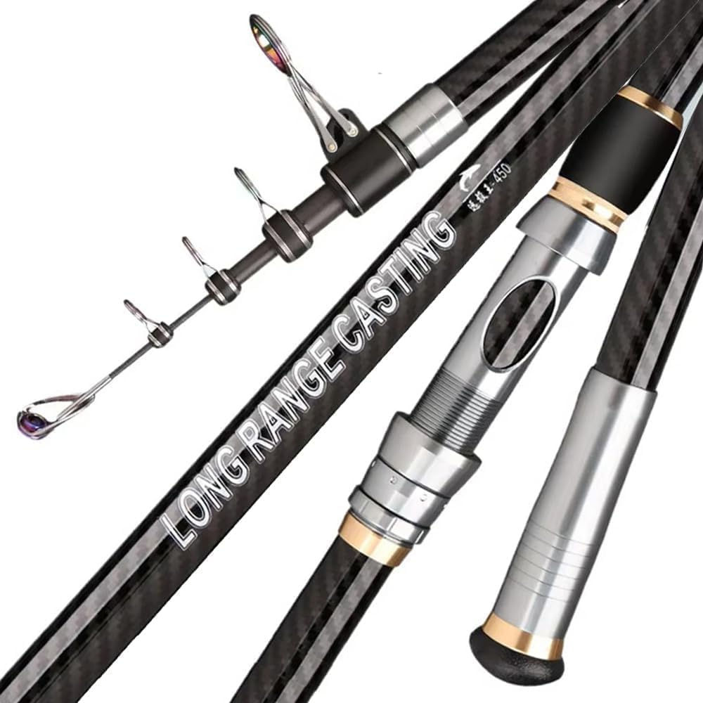 13Ft 14Ft 16.4Ft Telescopic Fishing Rod,1-7Oz,15-40LB Carbon Portable Spinning Fishing Pole, Boat Saltwater and Freshwater Surfcasting Baitcasting Rod, Long Distance Throwing Fishing Rod