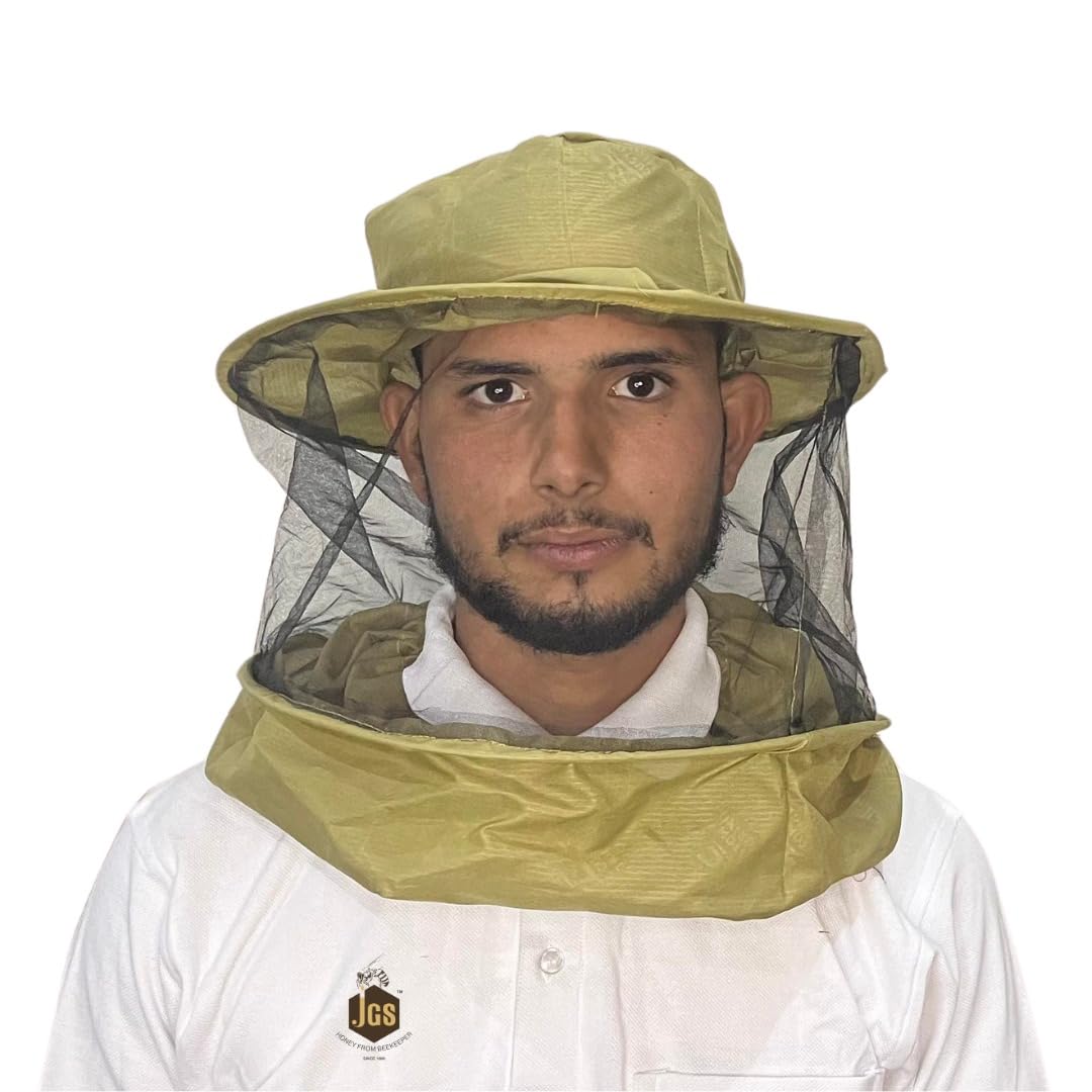 JGS Bee Cap Honeybee Cap | Bee Veil for Protection of Face from Honey Bee Sting | Sting Protection for Neck and Face (Khaki Colour, Pack of - 1) - Image 4 thumbnail