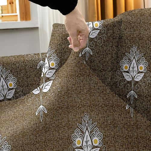 Image of Amazon Brand - Solimo L-Shaped Sofa Printed Slipcover | 2 Pieces Elastic Sofa Cover | High Density Stretch Fabric | Universal Fit (Brown)