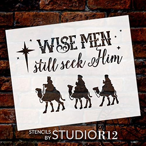 Miniatura 4 de StudioR12 - Plantilla de Wise Men Still Seek Him por StudioR12  Arte de palabras de camellos navideños  Plantilla de Mylar reutilizable  Pintura,