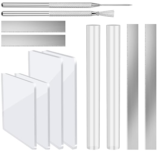 12 Pcs Polymer Clay Cutter Tools, Acrylic Roller for Polymer Clay, Acrylic Sheet Rectangle Shape, Clay Rolling Pin, Modeling Clay Carving Tools, Shaping Knife for Clay DIY, Earing Making, Jewelry
