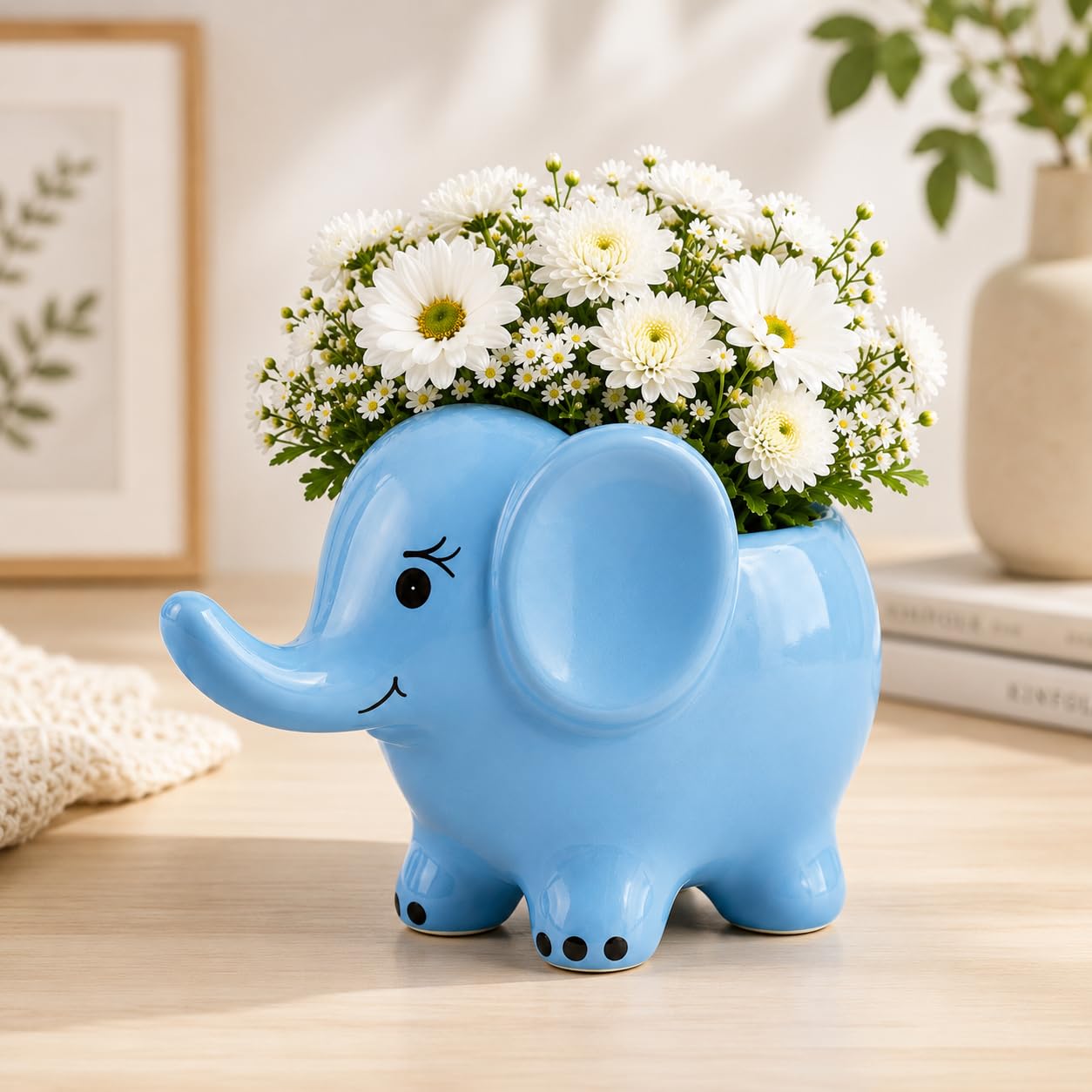 AXZOR Ceramic Elephant Planter with Drainage Hole, Animal-Shaped
