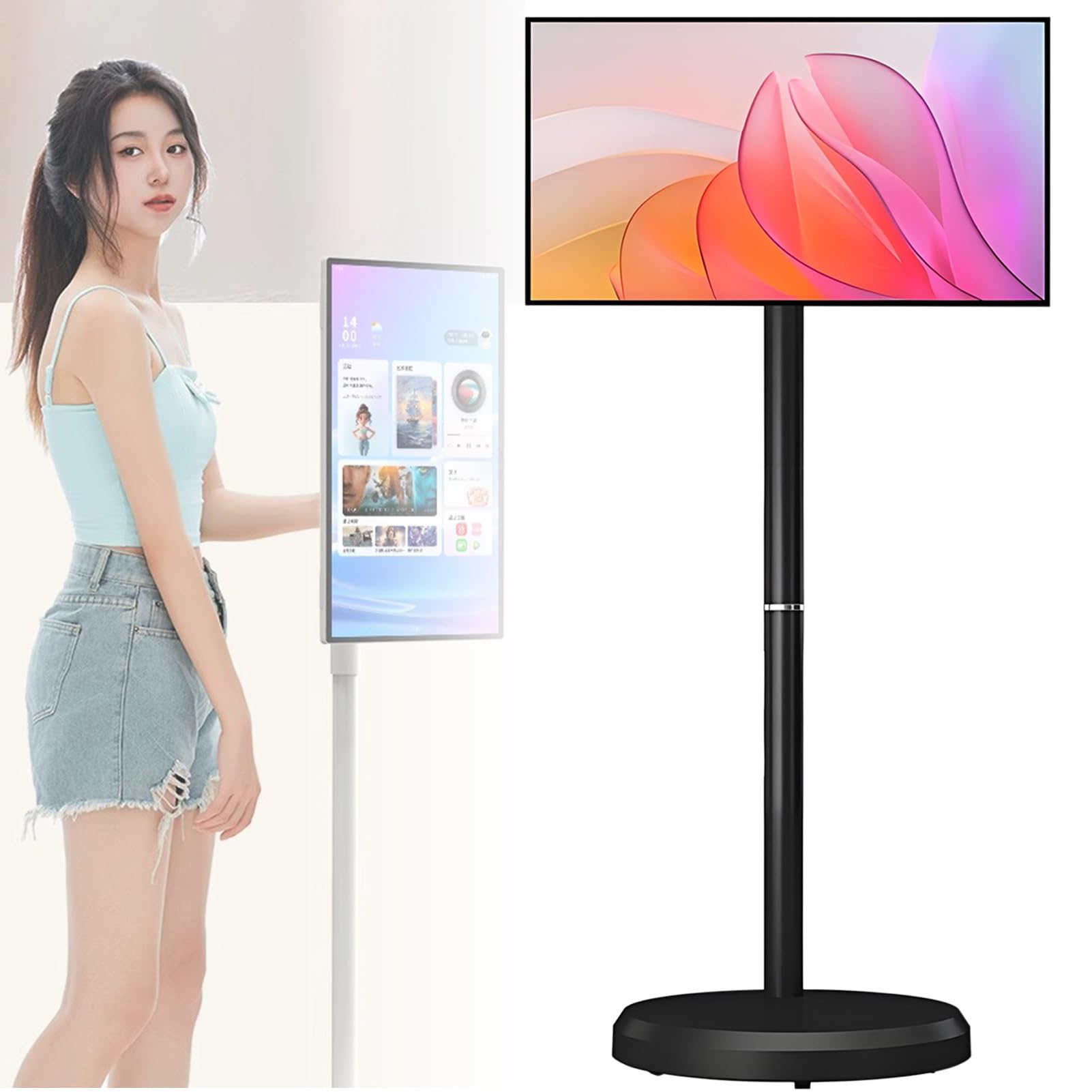 Televisor Inteligente Portátil de 21.5 Pulgadas con Pantalla Táctil, Batería de 6000 Mah, Si-stema Operativo Android, 4 GB y 64 GB de Almacenamiento Black-4+64G