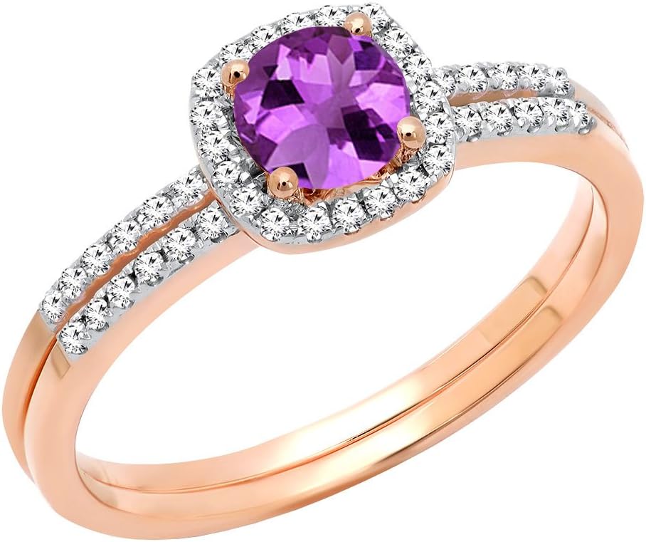 Dazzlingrock Collection 10K 5 MM Round Gemstone & Diamond Bridal Halo Engagement Ring With Matching Band Set, Rose Gold