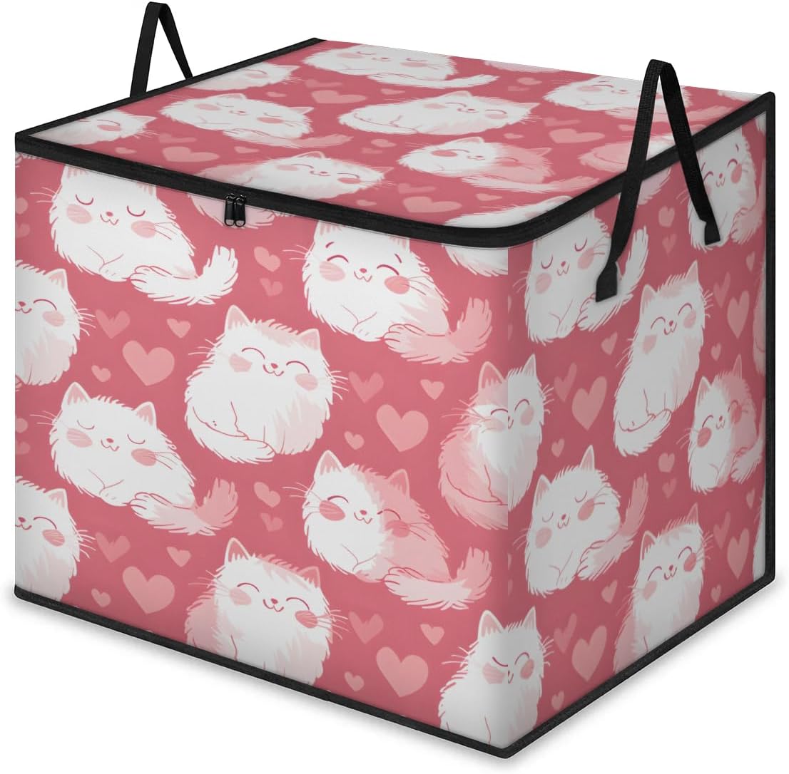 Honeybaby 214L Extra Large Comforter Storage Bag Animals Cats Cute Storage Totes with Lids Waterproof Closet Organizer Folding Blanket Storage Bags for Clothes Bedding Pillows