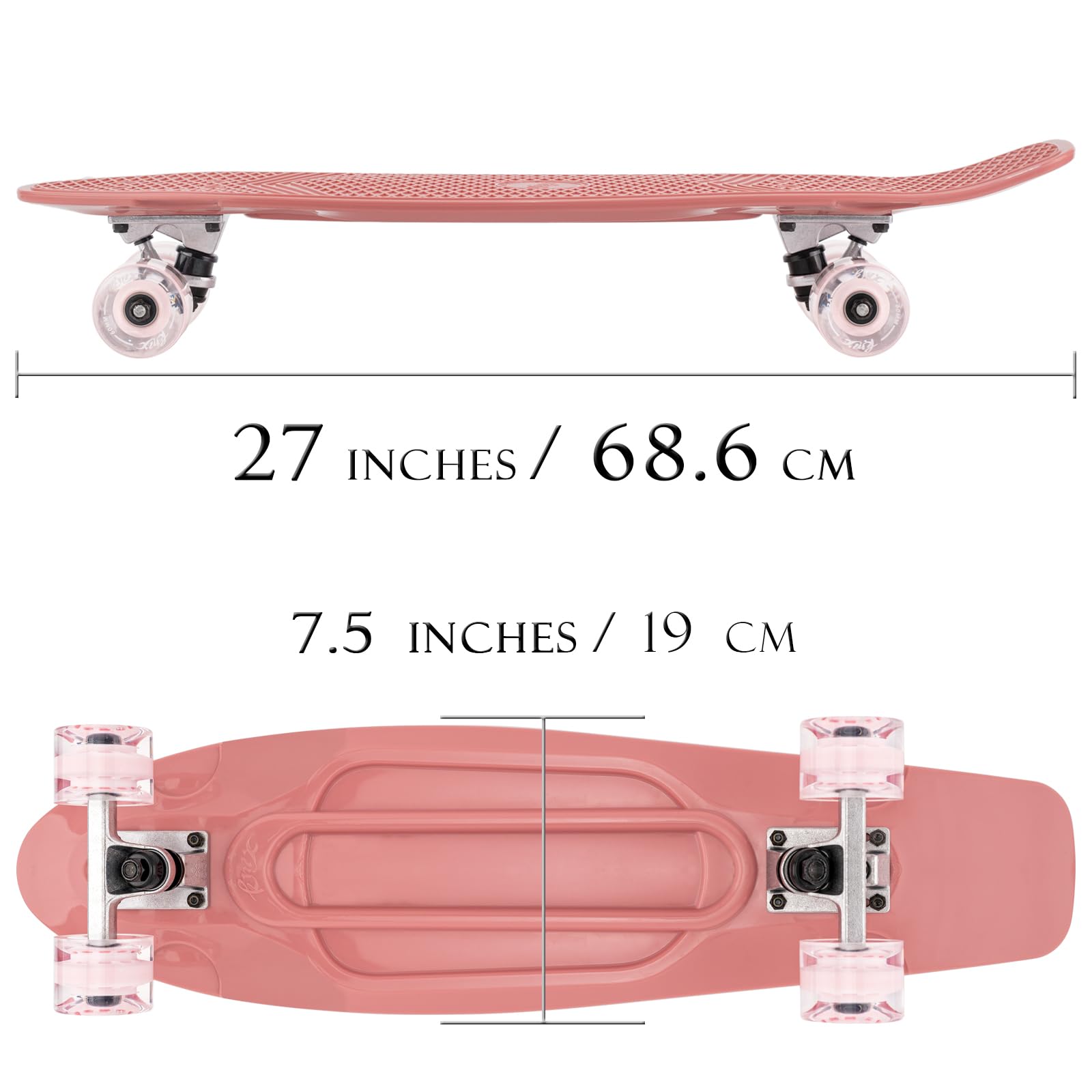 KMX Skateboard - Monopatín Mini Cruiser 22 y 27 Pulgadas para niños, Adultos, Principiantes y avanzados | Portátil, Rodamientos Suaves, Ruedas PU Grandes, Ejes de Aleación de Aluminio