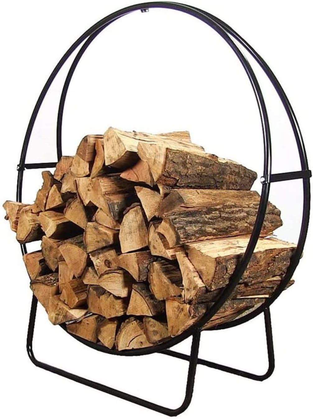 Heavy Duty Steel Outdoor Firewood Log Holder Rack with Black Powder Coating for Lumber Storage and Organization,